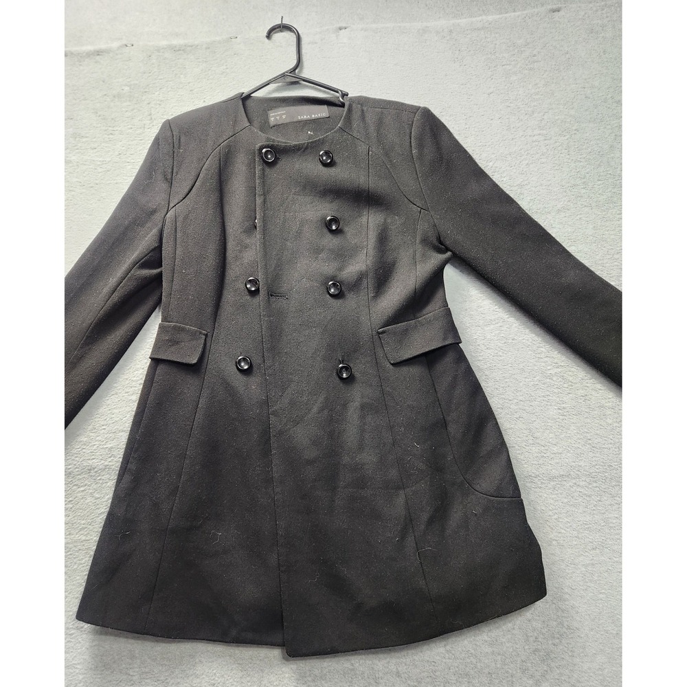 Zara Basic Womens Black Double Breasted Pea Coat Jacket Size Medium 2753/226/800